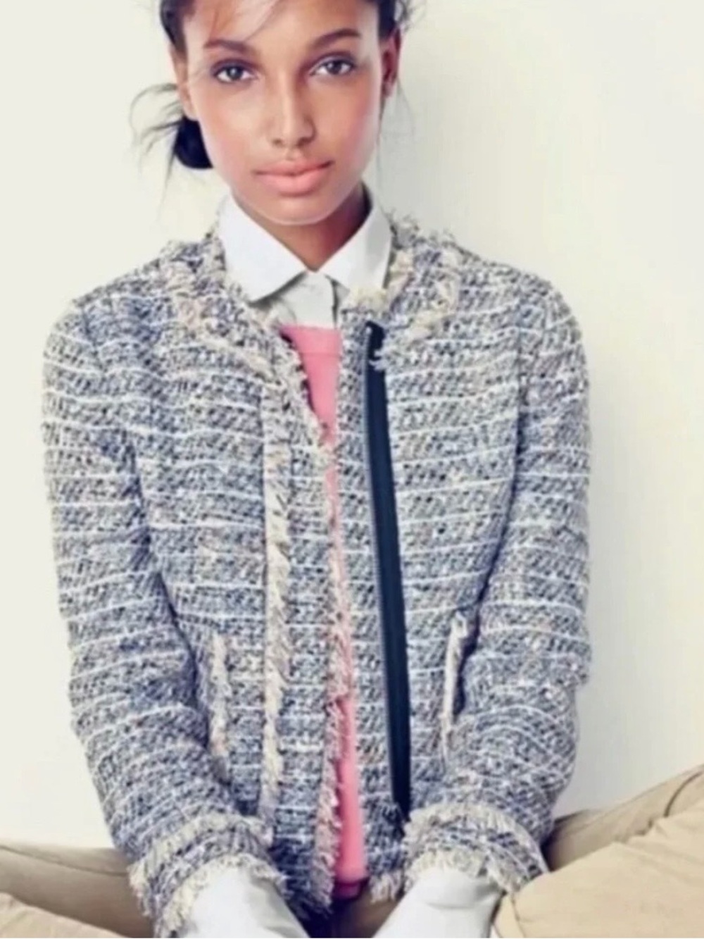 J.Crew Multicolor Fringe Tweed Zip Jacket Blazer Size 2T